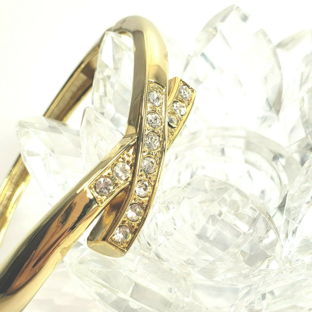 Gold Rhinestone Bangle Lot Set of 3 Size 8 and 6.5 - Picture 6 of 8